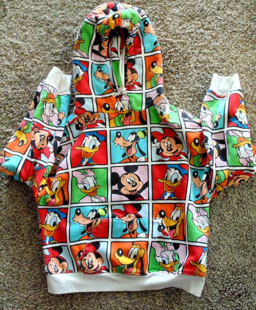 Disney Resort Mickey Friends Crop Top Fleece Pullover Hoodie Allover Print XS